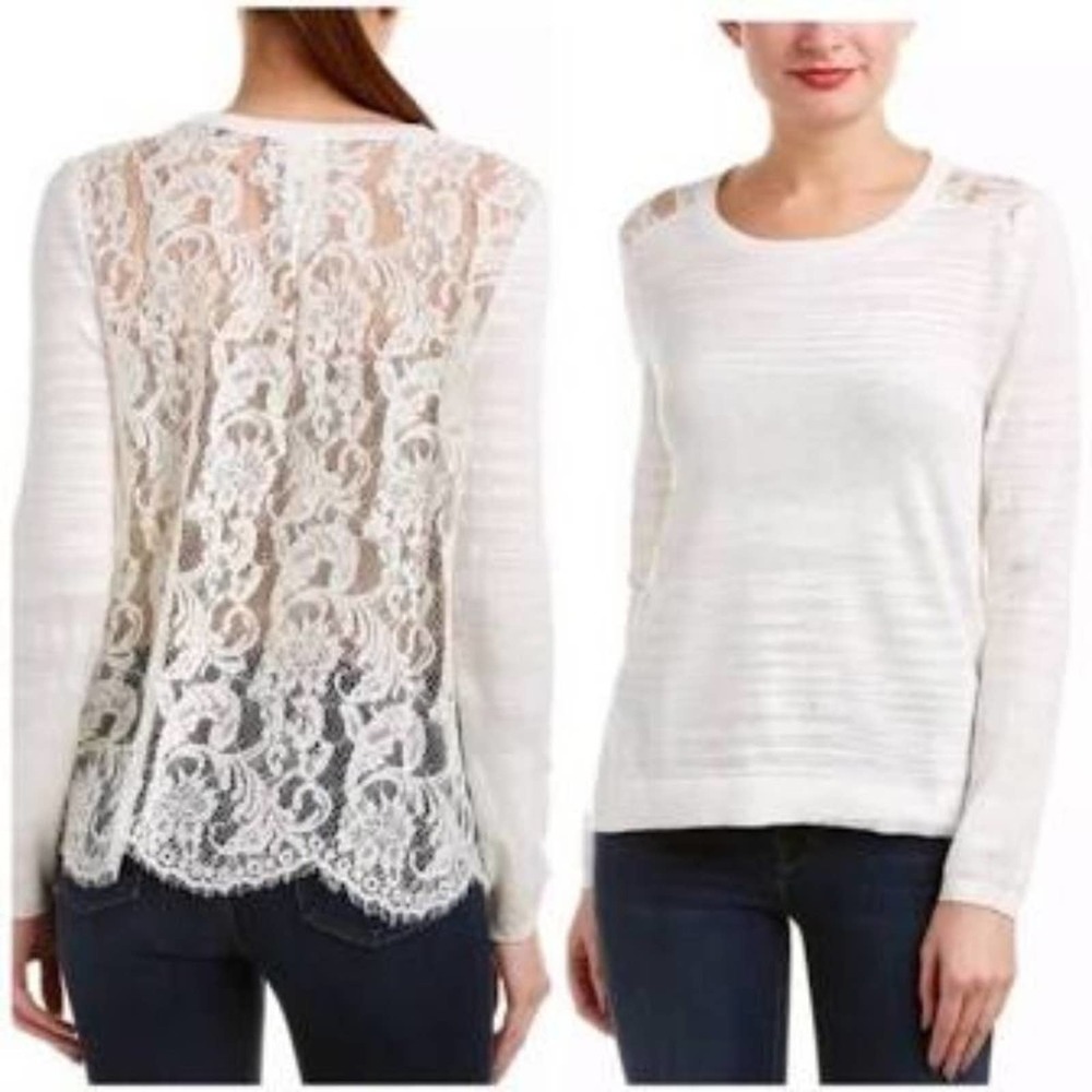 CAbi White Lace Back Sweater